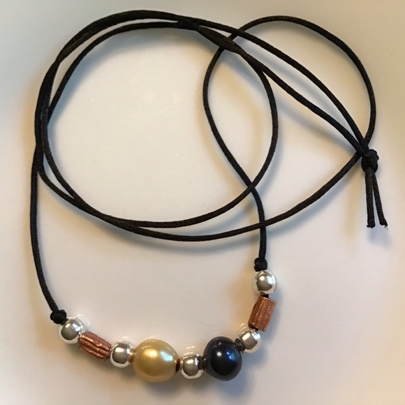 ARTISAN Golden Baroque And Black Pearls with Copper Black Satin 28” Necklace - Picture 4 of 4
